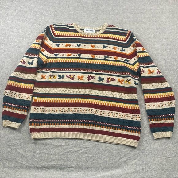 Vintage Alfred Dunner Fall Leaves Striped Sweater - Picture 1 of 11